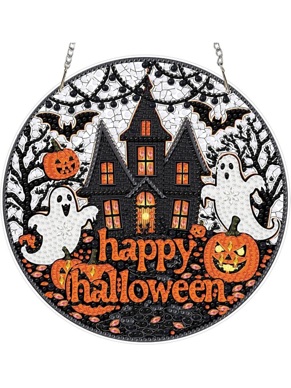 Halloween Hanging Diamond Art Ornaments w/ Chain Diamond Ghost Castle Hanging